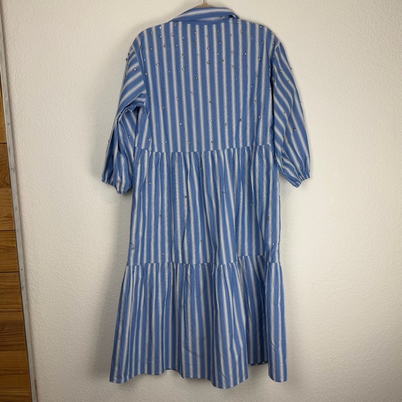 NWT Anthropologie The Bettina Embellished Tiered Shirt Dress Blue White MP - Picture 4 of 12